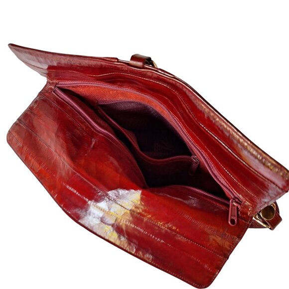 Vintage 80's Eel skin Burgundy Shoulder / Crossbody Bag - Picture 7 of 12